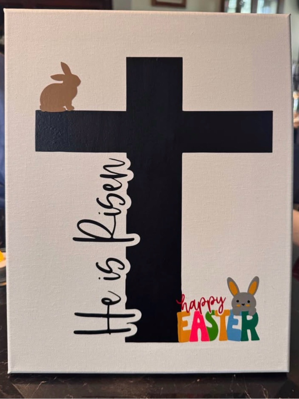He Is Risen Easter Wall Art Canvas - White, Black & Multicolor